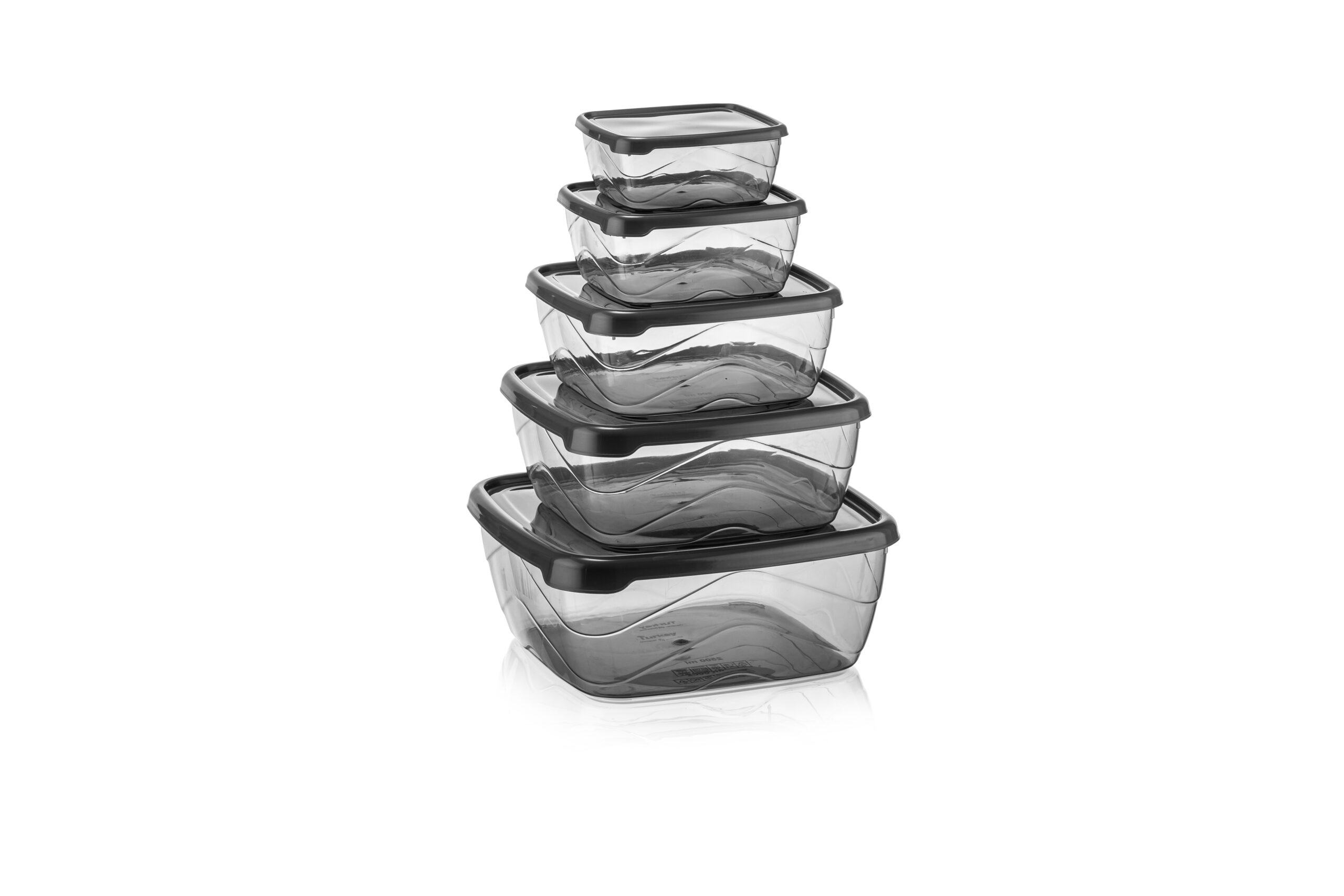 Square Food Container 5 Of Set (250Ml-500Ml-900Ml-1500Ml-2500Ml)