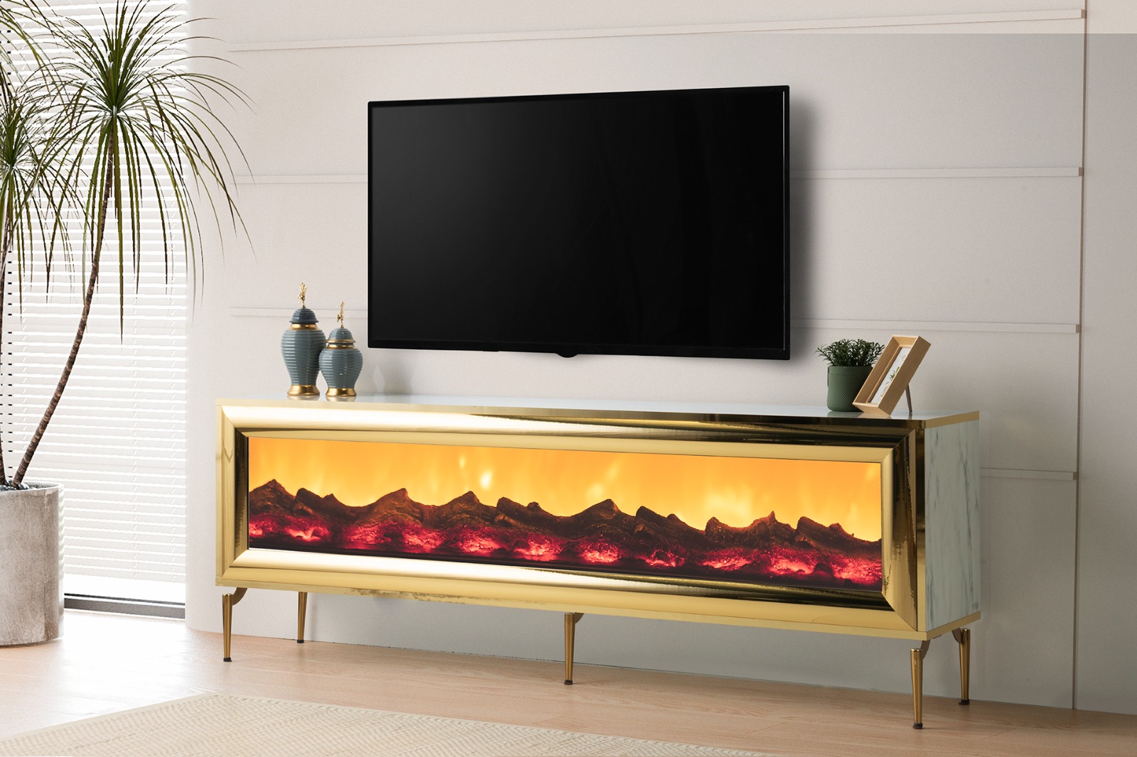 Huma White Gold Tv Stand