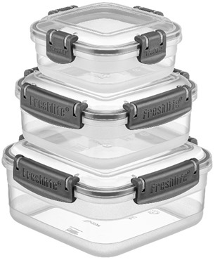 Classy Sealed Square Shallow Storage Box 0,3 + 0,6 + 1,0 L Set 3 Pcs