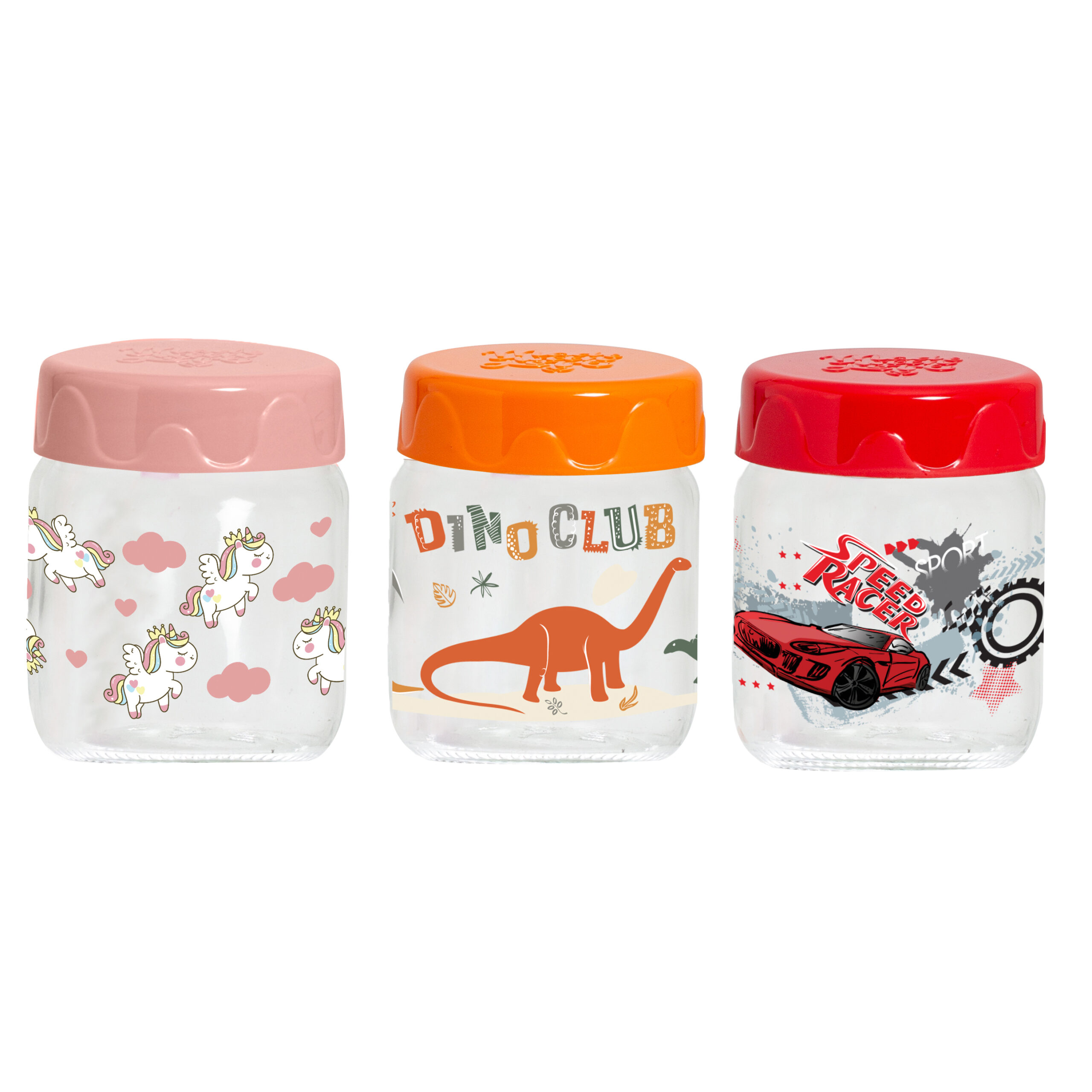 200 ml Baby Food Jar-Decorated-Bee-Speed Racer-Dino Club-Mix-SCT
