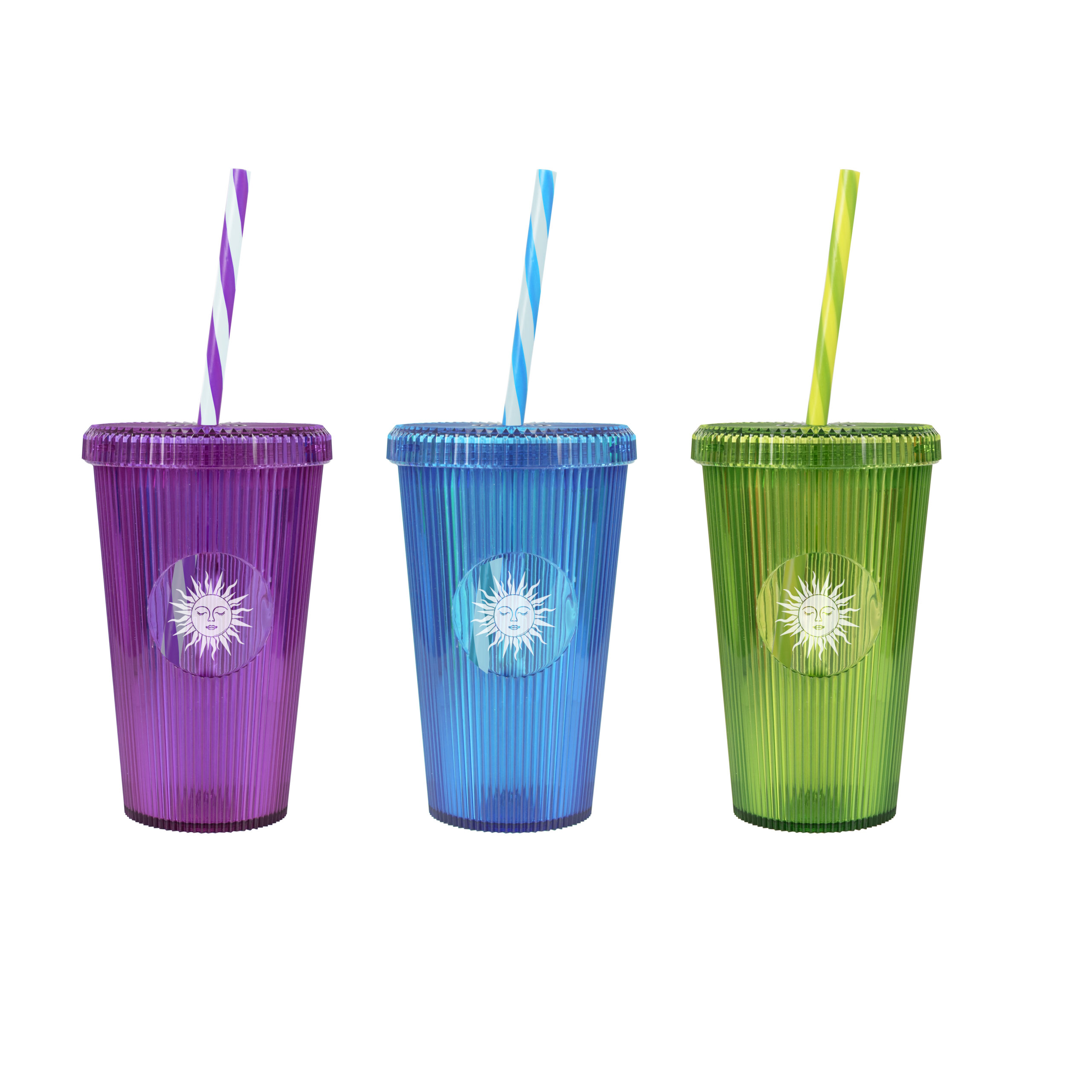 660 ml Decorated Striped Tumbler with Straw