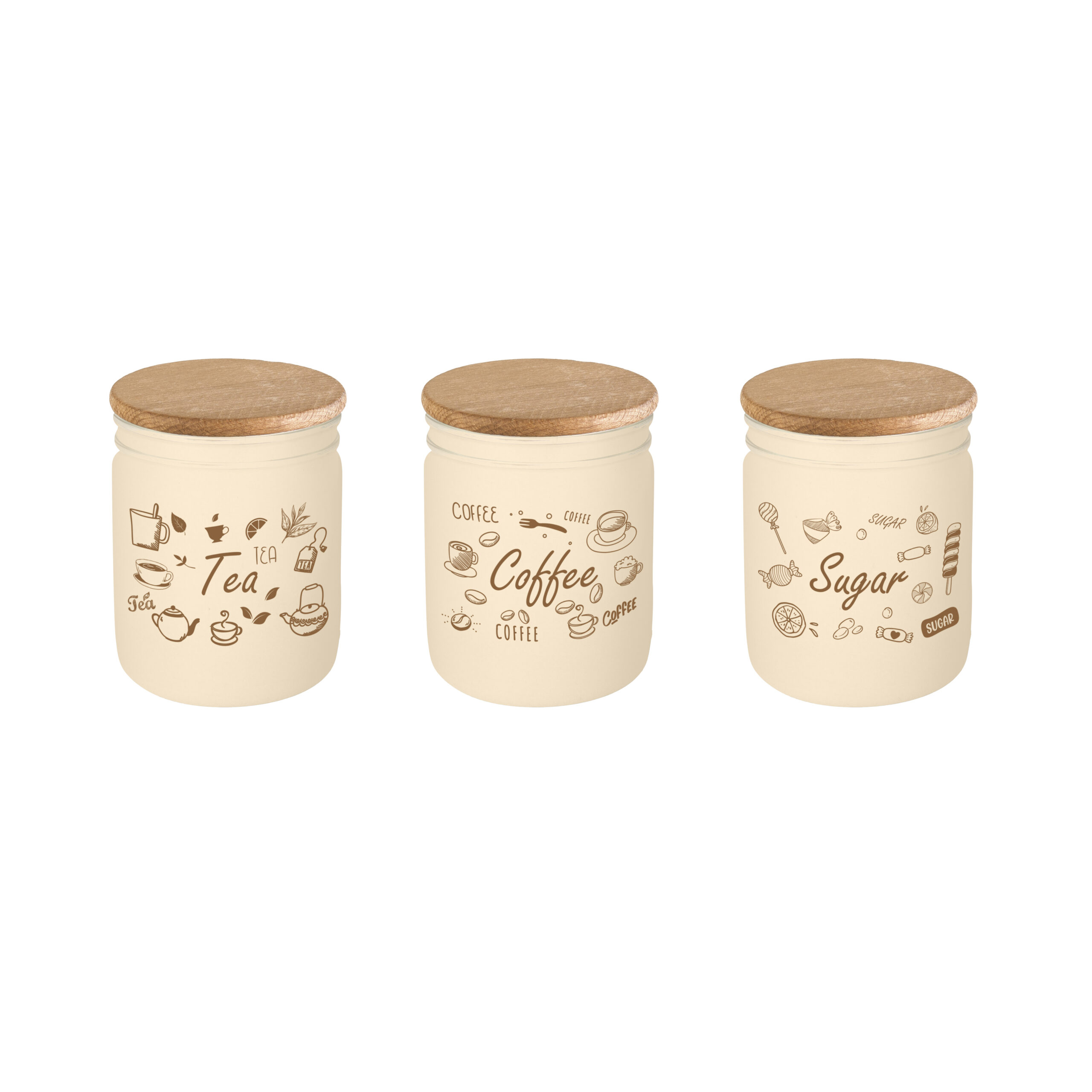 446 Ml Decorated Canister-Beige Painted-Brown Tea-Coffee-Sugar Patterned
